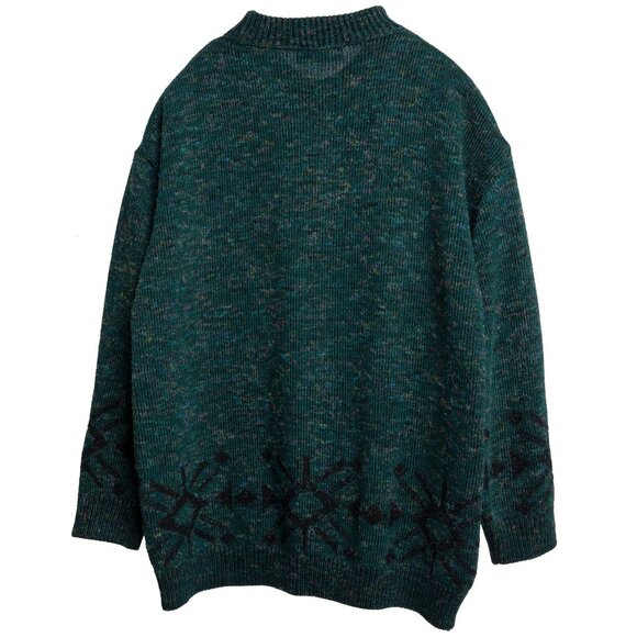 obermeyer (Germany) Intarsia Melange Wool 1x1 Rib Knit Studded Jumper Emerald - Picture 7 of 7